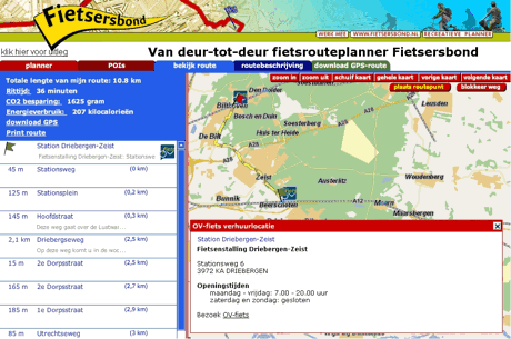 Een voorbeeld van een fietsroute vanaf een OV-fiets huurlocatie