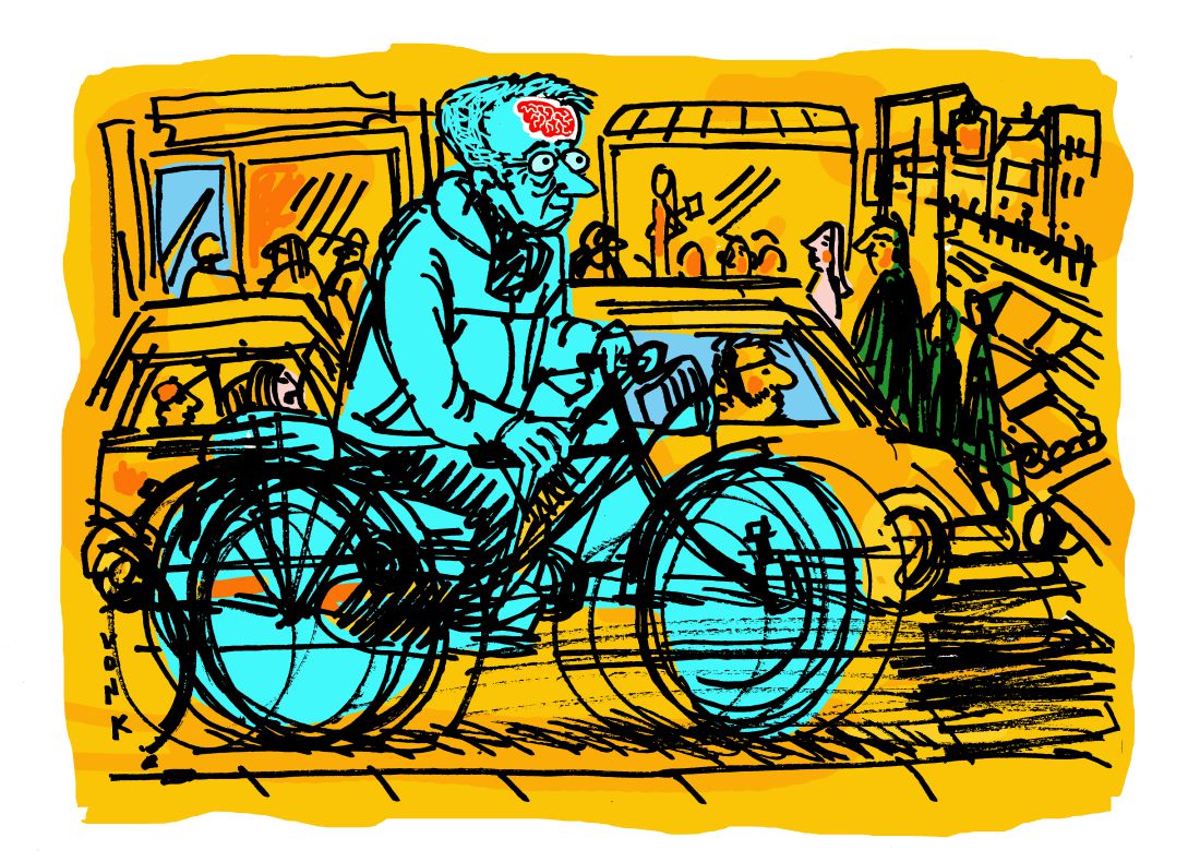 illustratie oudere fietser