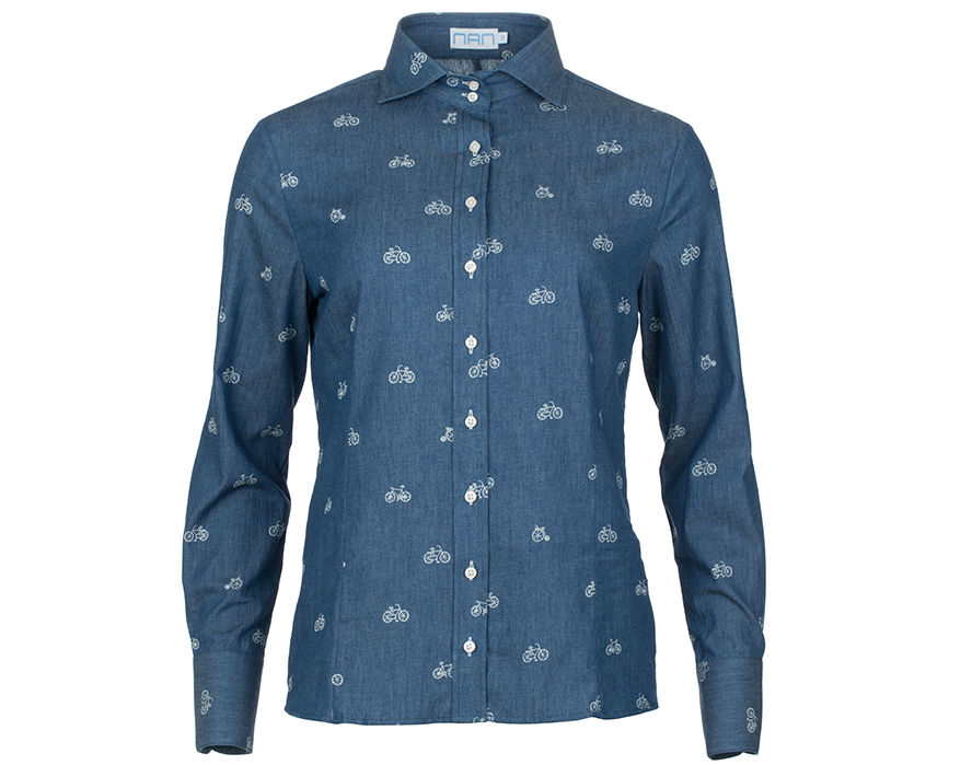 Sjieke blouse met fietsjes en 'jeansfeel'
