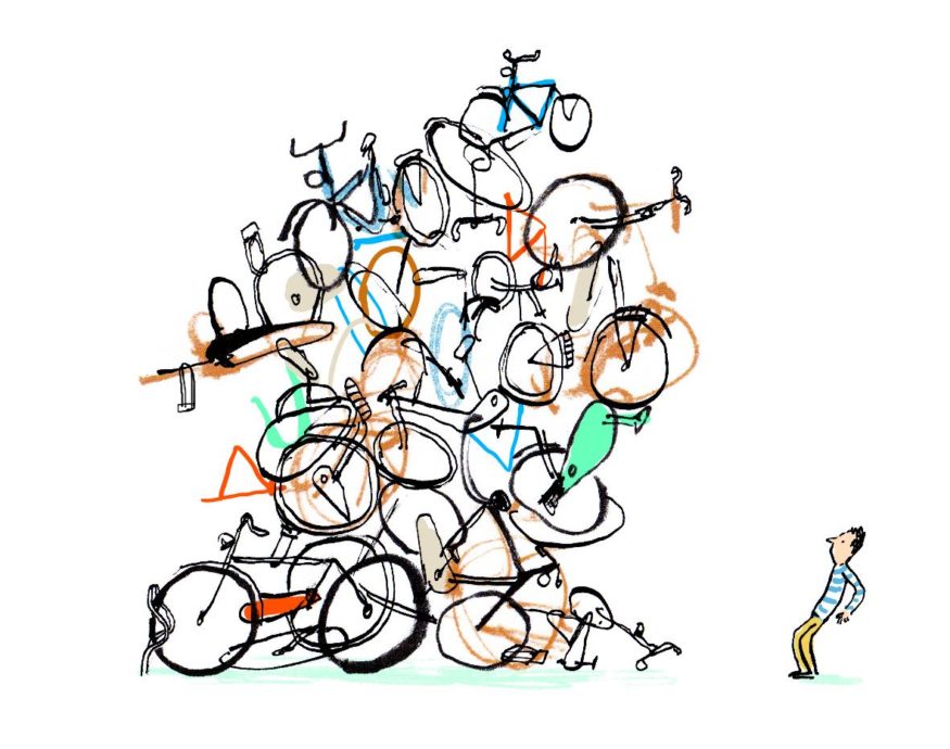 een berg deelfietsen