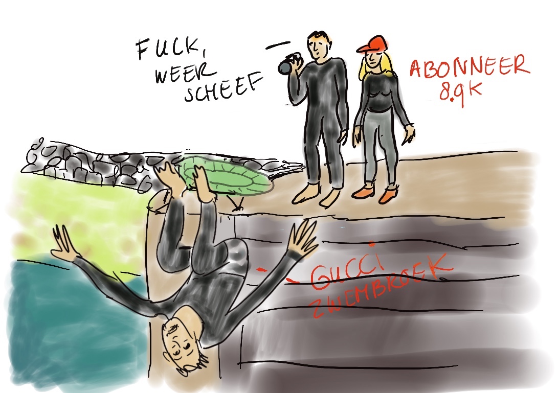 Tekening van Vlogger Timo & co bij de Katerveersluizen in Zwolle