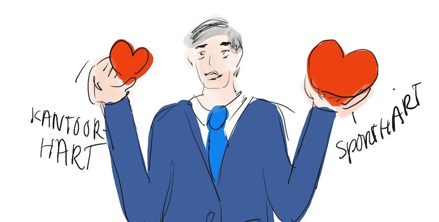 Tekening van een man die een klein hart en een groot hart laat zien