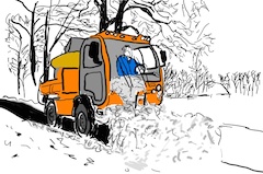 Tekening van een borstelwagentje op een fietspad
