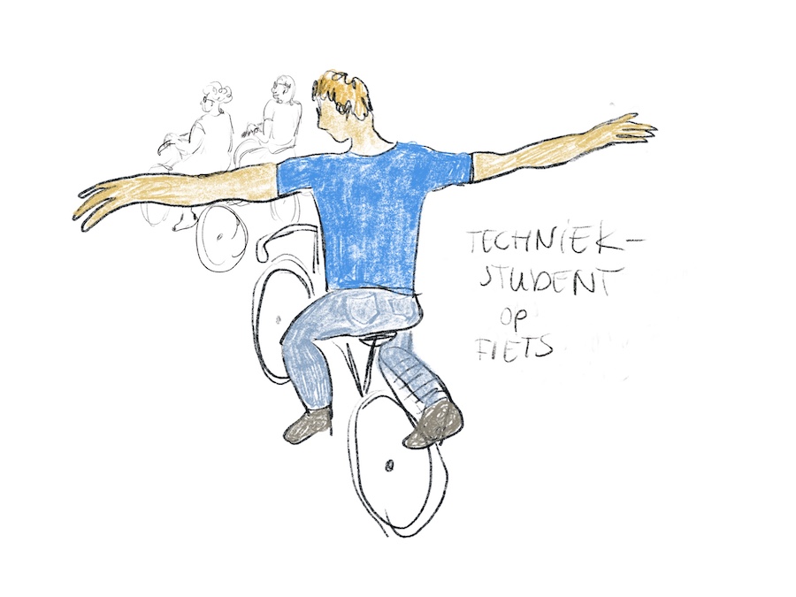 Student doet stationsrondje met armen wijd op de fiets