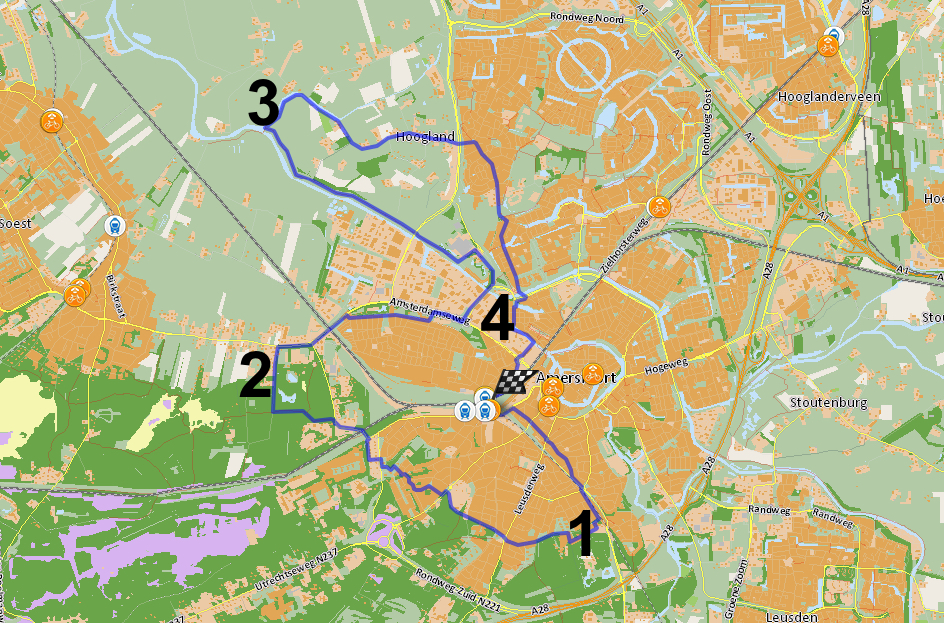 kaart met stationsrondje Amersfoort