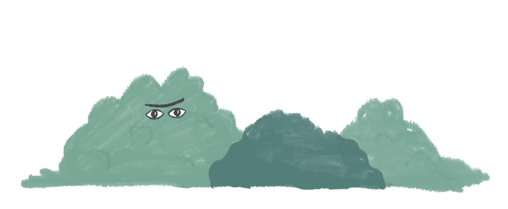 Tekening met Ogen in een groot bosjje