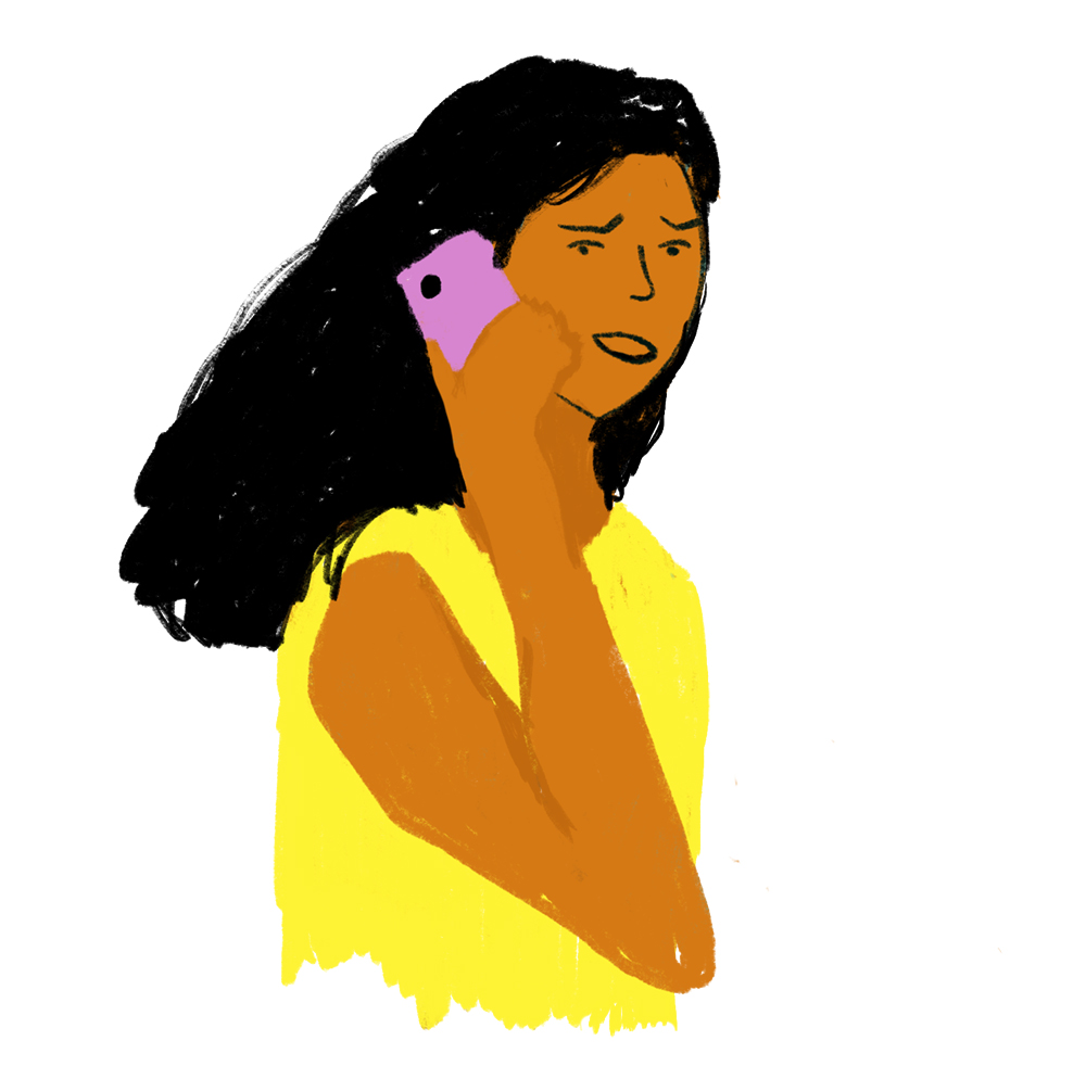 Tekening van Meisje met telefoon aan haar oor