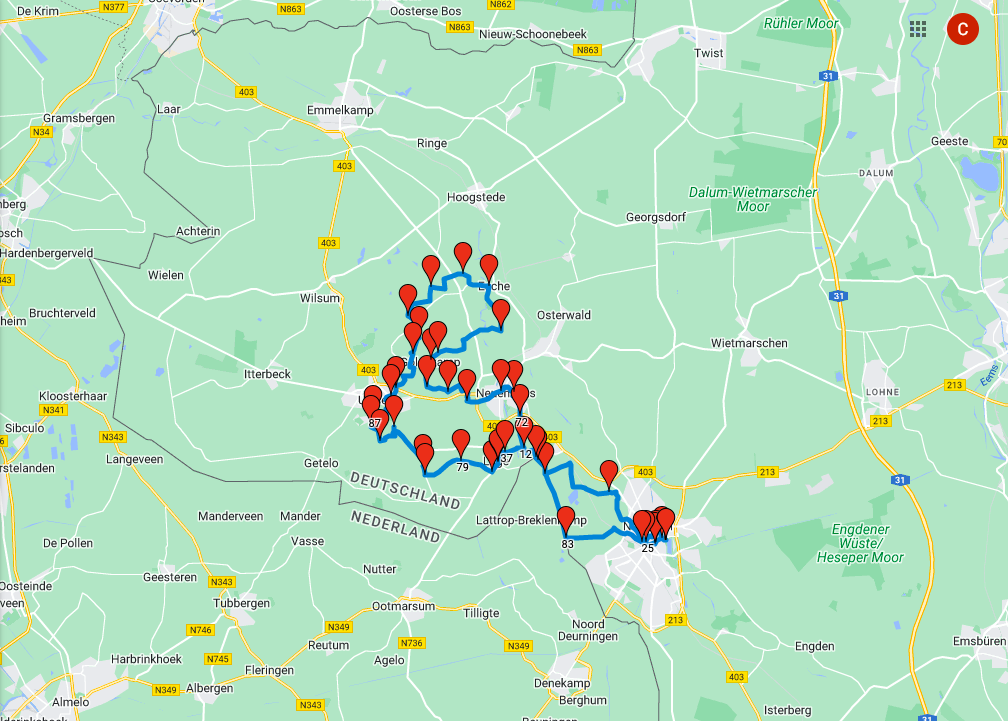Routekaart Grensroute