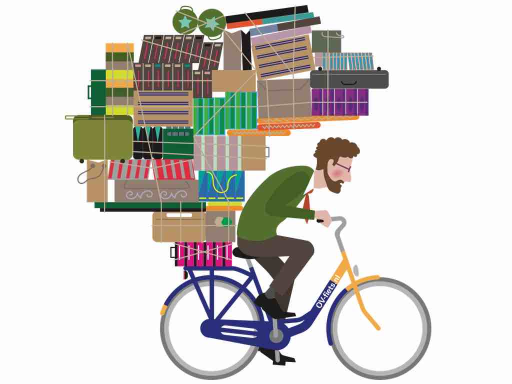 Illustratie OV-fiets met veel bagage