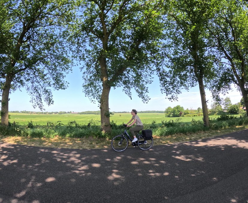 Fietser in het glooiend landschap in Zuid-West Friesland