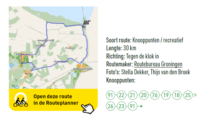 De route is 30 kilometer lang en gaat tegen de klok in. Open hem in de Routeplanner.