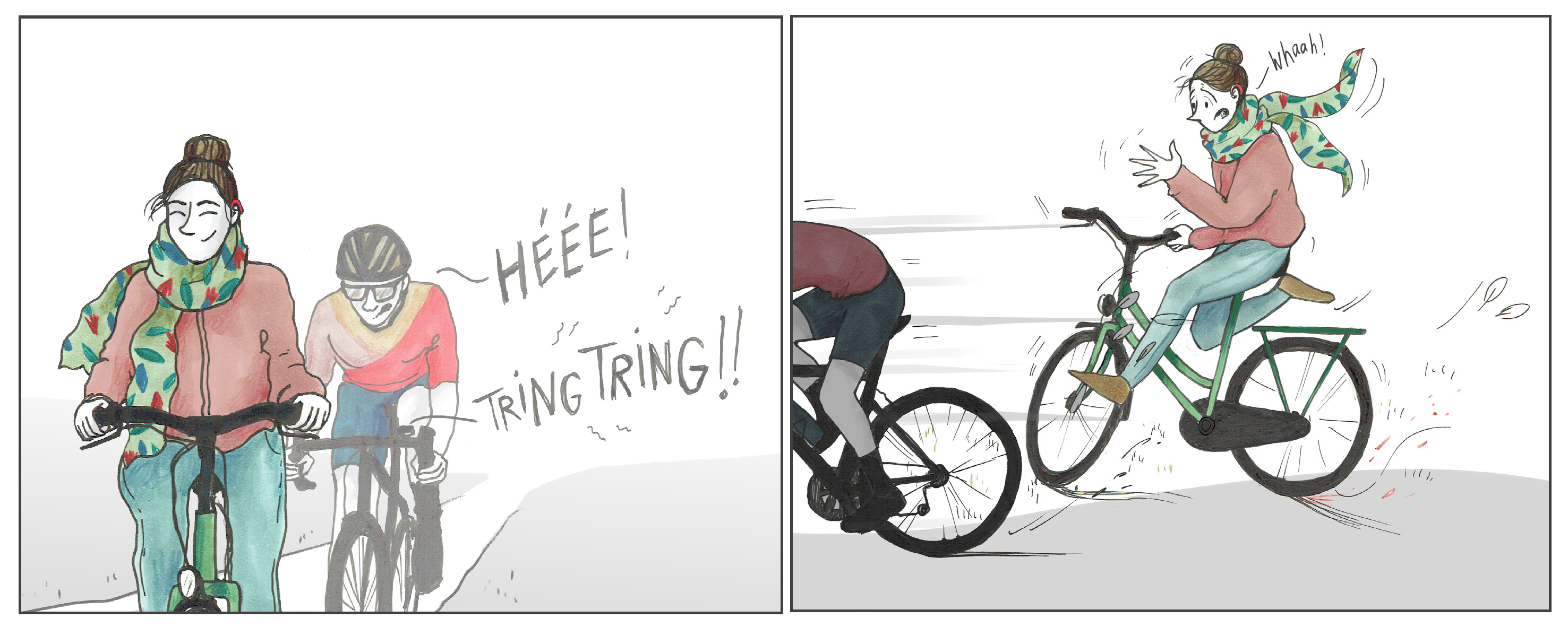 Striptekening van Geeske over fietsen als slechthorende