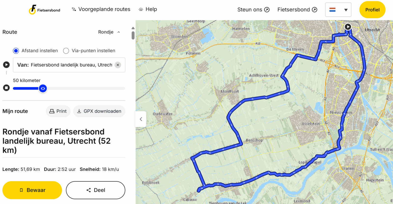 Plan eenvoudig een rondje of een route via de Routeplanner van de Fietsersbond