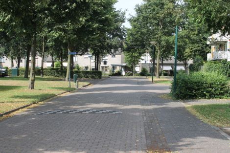 Verkeersdrempel zonder paaltje er naast.