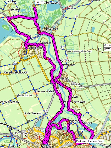 Kaart route oliebollentocht 2012