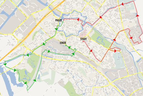 Kaart met fietsroute voor kaderleden van de Fietsersbond