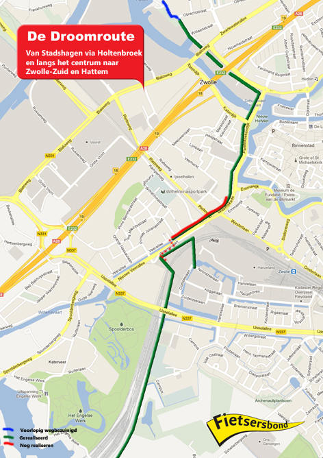 Kaartje: voorstel Droomroute Fietsersbond-Zwolle